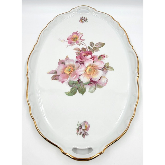 Schumann Arzberg Briar Rose 16" Oval Platter w/ Handles Bavaria Germany 1950s - Picture 7 of 10